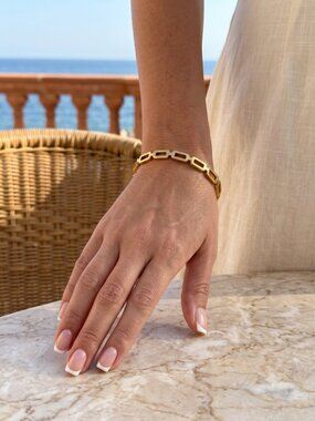 18K Gold Plated 316L Steel Open Link Chain Bangle Bracelet Old Money 2.28"